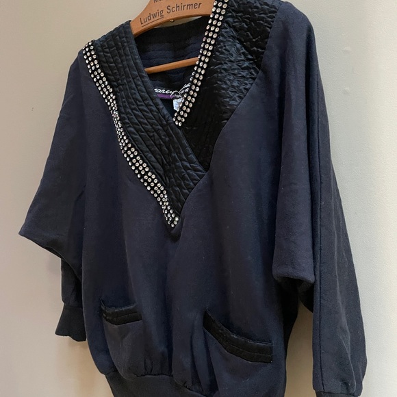 Marcy and Co Paris France, Medium  top, black rhinestone blouse, French clothes - Picture 7 of 11